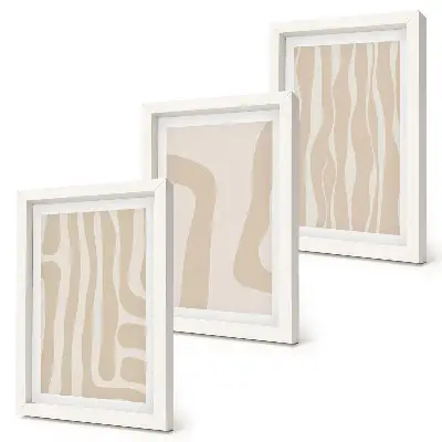 3 paveikslų rinkinys su rėmais abstrakčių raštų ir minimalistinių formų boho stiliaus