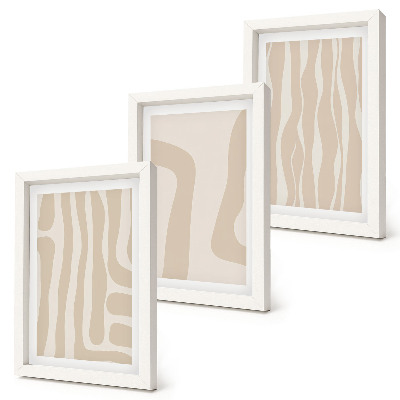 3 paveikslų rinkinys su rėmais Abstraktūs raštai, minimalistinės formos, boho stilius
