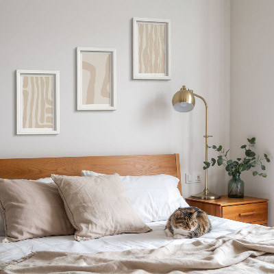3 paveikslų rinkinys su rėmais Abstraktūs raštai, minimalistinės formos, boho stilius