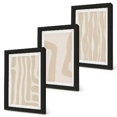 3 paveikslų rinkinys su rėmais abstrakčių raštų ir minimalistinių formų boho stiliaus