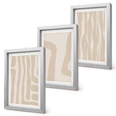 3 paveikslų rinkinys su rėmais Abstraktūs raštai, minimalistinės formos, boho stilius