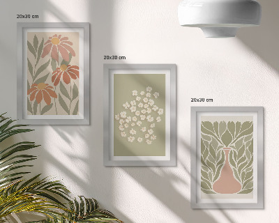 Įrėmintų paveikslų rinkinys Gėlių motyvai, minimalistiniai raštai, boho stilius