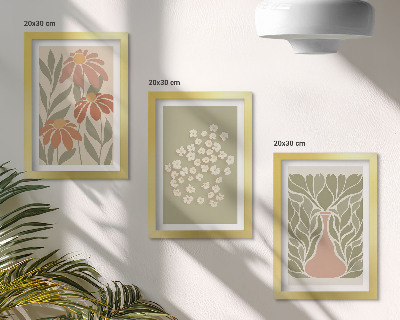 Įrėmintų paveikslų rinkinys Gėlių motyvai, minimalistiniai raštai, boho stilius