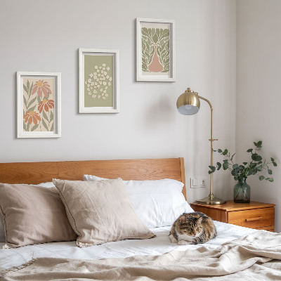 Įrėmintų paveikslų rinkinys Gėlių motyvai, minimalistiniai raštai, boho stilius