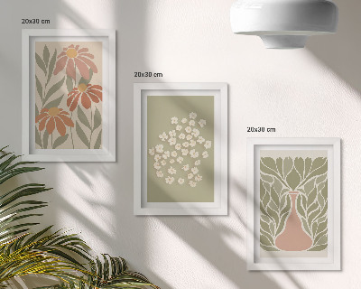 Įrėmintų paveikslų rinkinys Gėlių motyvai, minimalistiniai raštai, boho stilius