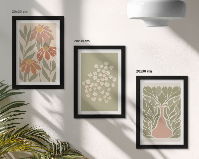 Įrėmintų paveikslų rinkinys Gėlių motyvai, minimalistiniai raštai, boho stilius