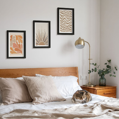 3 paveikslų rinkinys su rėmais Saulės bohemiškos pastelinės abstrakčios formos