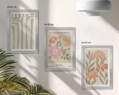 Įrėmintų paveikslų rinkinys su botaniniais motyvais Paryžiaus minimalizmo stiliumi