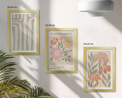 Įrėmintų paveikslų rinkinys su botaniniais motyvais Paryžiaus minimalizmo stiliumi