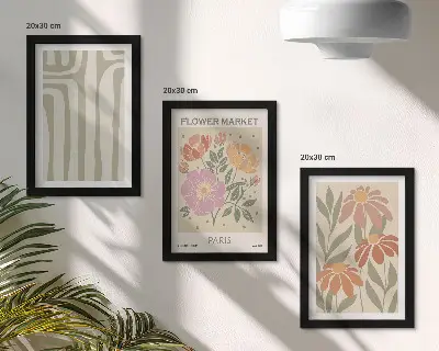Įrėmintų paveikslų rinkinys su botaniniais motyvais Paryžiaus minimalizmo stiliumi