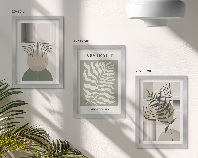 3 paveikslų rinkinys su rėmais Botanikos santraukos kaimiško boho stiliaus