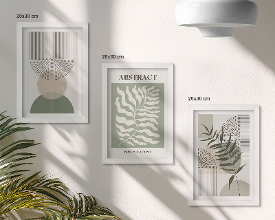 3 paveikslų rinkinys su rėmais Botanikos santraukos kaimiško boho stiliaus