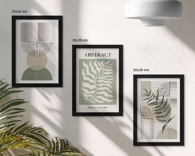 3 paveikslų rinkinys su rėmais Botanikos santraukos kaimiško boho stiliaus