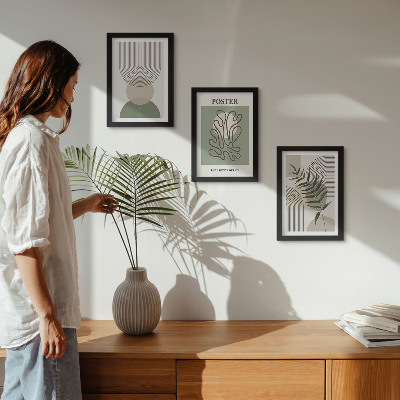Įrėmintų paveikslų rinkinys Geometrinių abstrakčių botaninių raštų plakatas