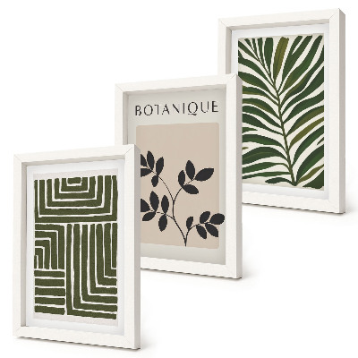 3 paveikslų rinkinys su rėmais Botaninės kompozicijos boho minimalizmo stiliumi