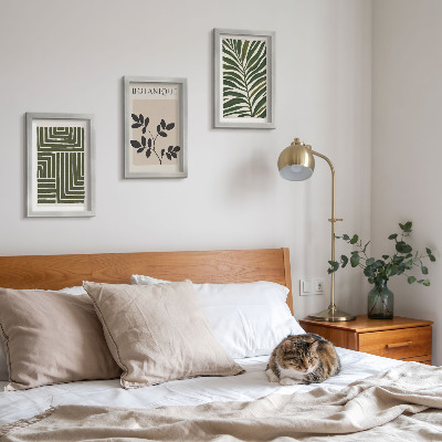 3 paveikslų rinkinys su rėmais Botaninės kompozicijos boho minimalizmo stiliumi