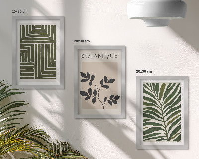3 paveikslų rinkinys su rėmais Botaninės kompozicijos boho minimalizmo stiliumi