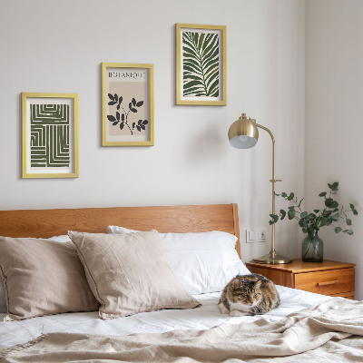 3 paveikslų rinkinys su rėmais Botaninės kompozicijos boho minimalizmo stiliumi