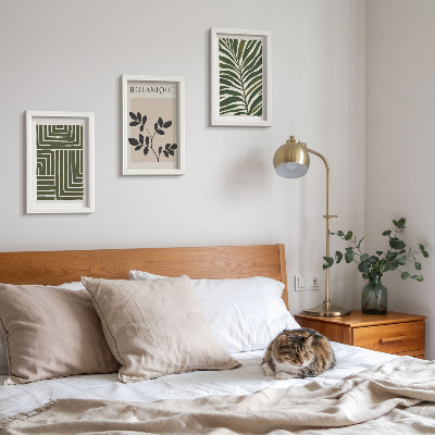 3 paveikslų rinkinys su rėmais Botaninės kompozicijos boho minimalizmo stiliumi