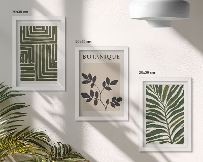3 paveikslų rinkinys su rėmais Botaninės kompozicijos boho minimalizmo stiliumi