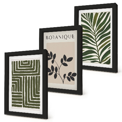 3 paveikslų rinkinys su rėmais Botaninės kompozicijos boho minimalizmo stiliumi