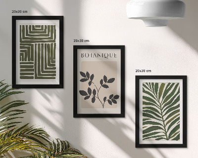 3 paveikslų rinkinys su rėmais Botaninės kompozicijos boho minimalizmo stiliumi
