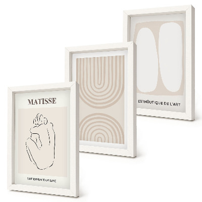 Įrėmintų paveikslų rinkinys Stilingos linijos ir minimalistinės formos neutraliuose tonuose
