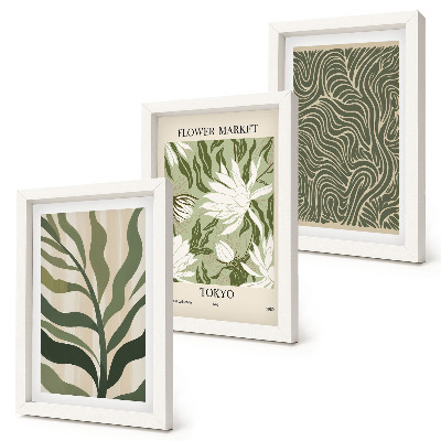 3 paveikslų rinkinys su rėmais Augalų raštai, botaninės dekoracijos, boho stilius