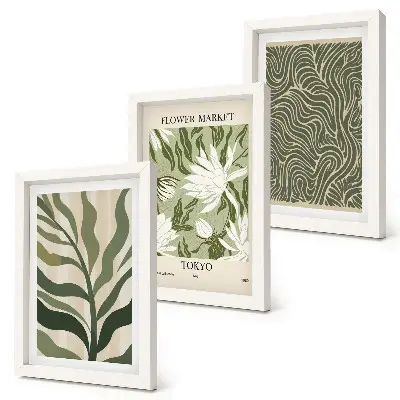 3 paveikslų rinkinys su rėmais augalų raštai ir botaninės dekoracijos boho stiliumi