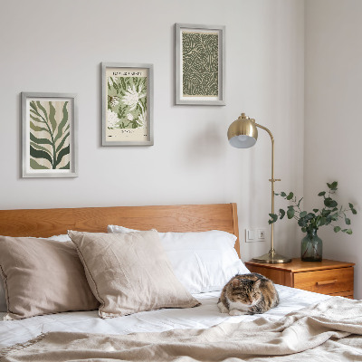 3 paveikslų rinkinys su rėmais Augalų raštai, botaninės dekoracijos, boho stilius