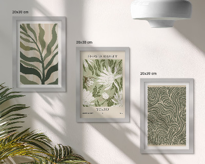 3 paveikslų rinkinys su rėmais Augalų raštai, botaninės dekoracijos, boho stilius