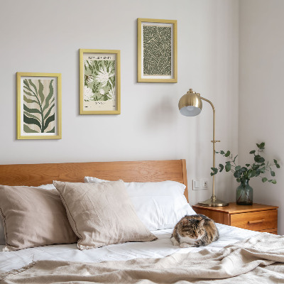3 paveikslų rinkinys su rėmais Augalų raštai, botaninės dekoracijos, boho stilius