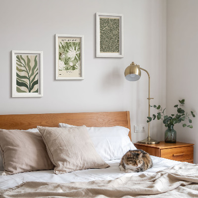 3 paveikslų rinkinys su rėmais Augalų raštai, botaninės dekoracijos, boho stilius