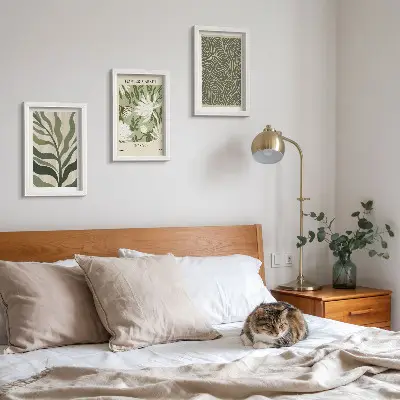 3 paveikslų rinkinys su rėmais augalų raštai ir botaninės dekoracijos boho stiliumi