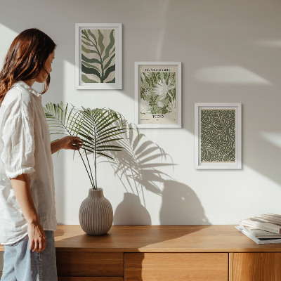 3 paveikslų rinkinys su rėmais Augalų raštai, botaninės dekoracijos, boho stilius