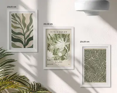 3 paveikslų rinkinys su rėmais augalų raštai ir botaninės dekoracijos boho stiliumi