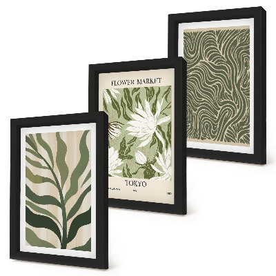3 paveikslų rinkinys su rėmais Augalų raštai, botaninės dekoracijos, boho stilius