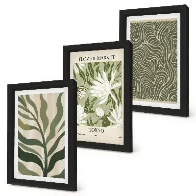 3 paveikslų rinkinys su rėmais augalų raštai ir botaninės dekoracijos boho stiliumi