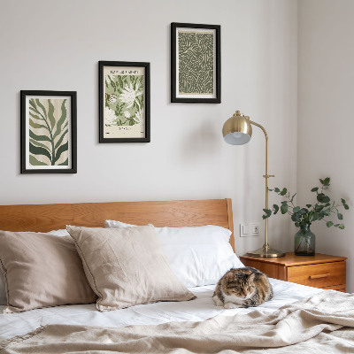 3 paveikslų rinkinys su rėmais Augalų raštai, botaninės dekoracijos, boho stilius