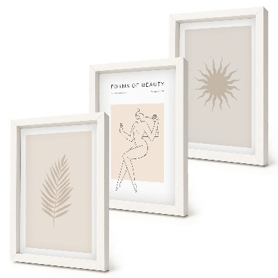 3 paveikslų rinkinys su rėmais Minimalistinių formų ir natūralių formų kolekcija