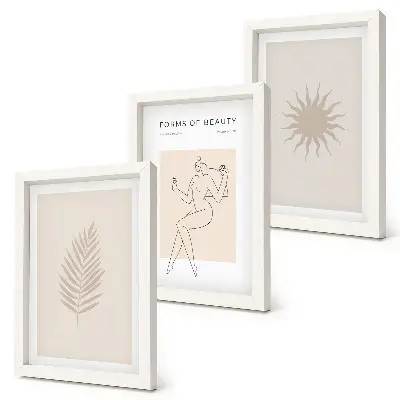 3 paveikslų rinkinys su rėmais minimalistinių ir natūralių formų kolekcijos dizaino