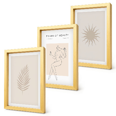 3 paveikslų rinkinys su rėmais Minimalistinių formų ir natūralių formų kolekcija