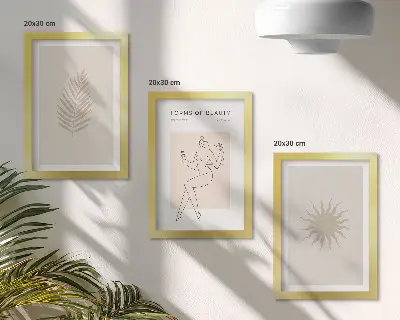 3 paveikslų rinkinys su rėmais minimalistinių ir natūralių formų kolekcijos dizaino