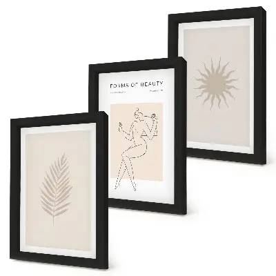 3 paveikslų rinkinys su rėmais minimalistinių ir natūralių formų kolekcijos dizaino