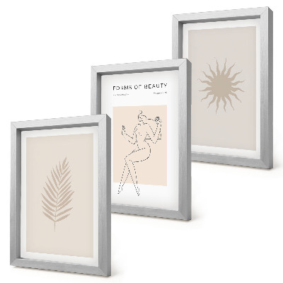 3 paveikslų rinkinys su rėmais Minimalistinių formų ir natūralių formų kolekcija