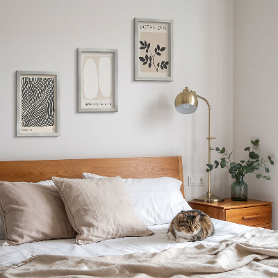 3 paveikslų rinkinys su rėmais Gėlių raštai ir minimalistinės linijos neutraliomis spalvomis