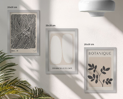 3 paveikslų rinkinys su rėmais Gėlių raštai ir minimalistinės linijos neutraliomis spalvomis