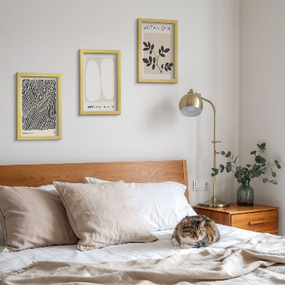 3 paveikslų rinkinys su rėmais Gėlių raštai ir minimalistinės linijos neutraliomis spalvomis