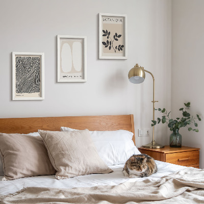 3 paveikslų rinkinys su rėmais Gėlių raštai ir minimalistinės linijos neutraliomis spalvomis