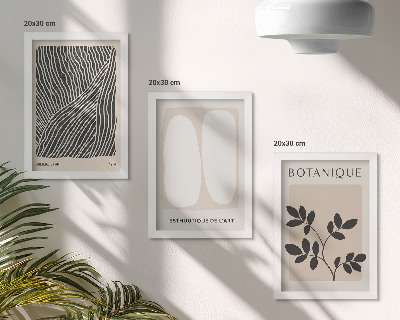 3 paveikslų rinkinys su rėmais Gėlių raštai ir minimalistinės linijos neutraliomis spalvomis